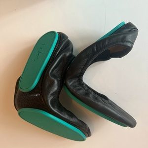Matte black brand new Tieks size 10